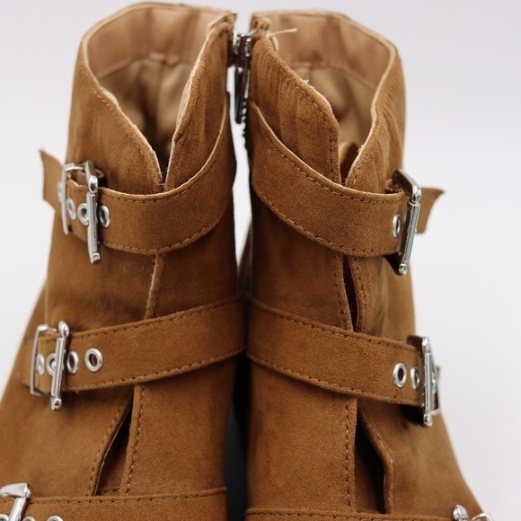 Torrid Cognac Brown Buckle Studded Ankle Booties 11.5 Wide - Picture 5 of 12